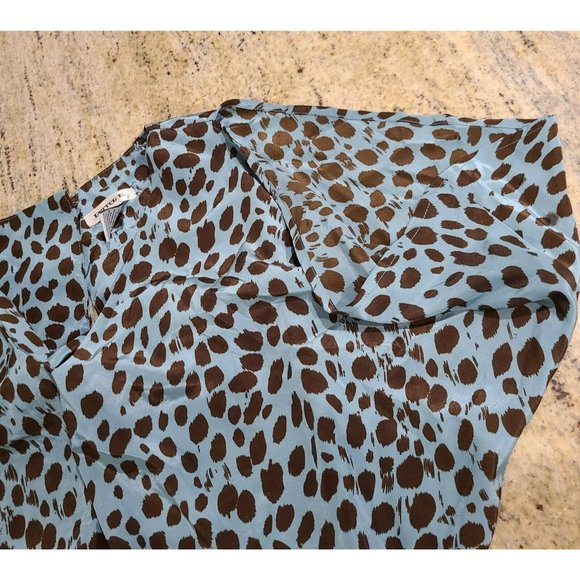 Better B Women's Small Blue Brown Cheetah Cold Shoulder Open Back Blouse - Picture 3 of 8